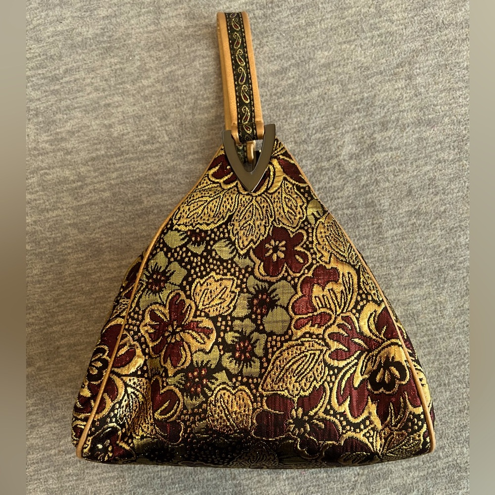 Handbag Mini Floral Patterned Women’s Triangle Shape Metallic Asian Inspired